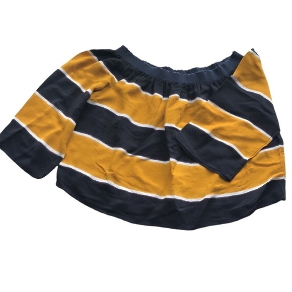 𝅺ZARA Basic striped off the shoulder shirt yellow blue sz Medium - Picture 3 of 10